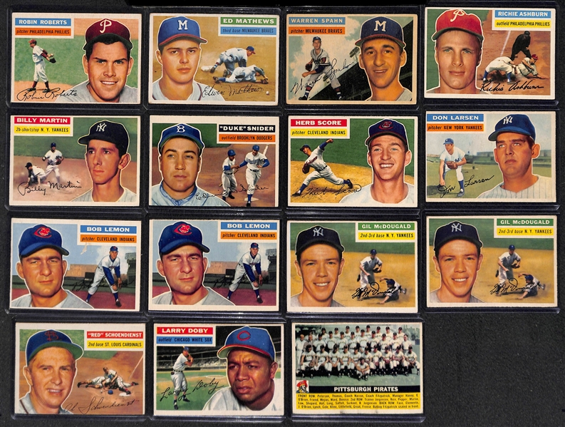 Lot of 150 - 1956 Topps Baseball Cards w. Robin Roberts