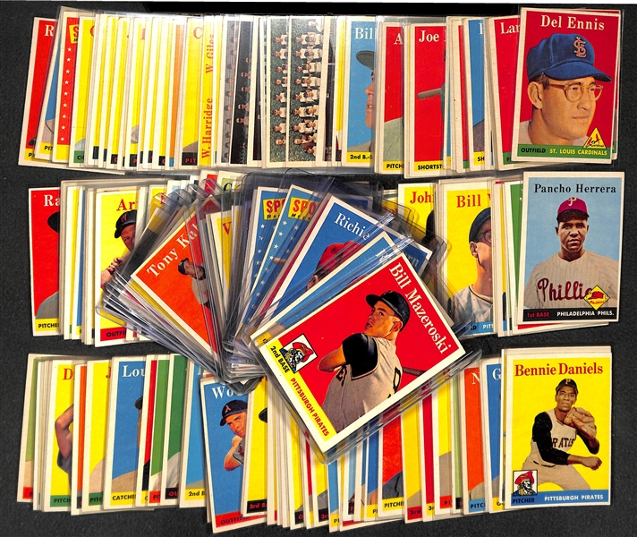 Lot of 150+ 1958 Topps Baseball Cards w. Bill Mazeroski