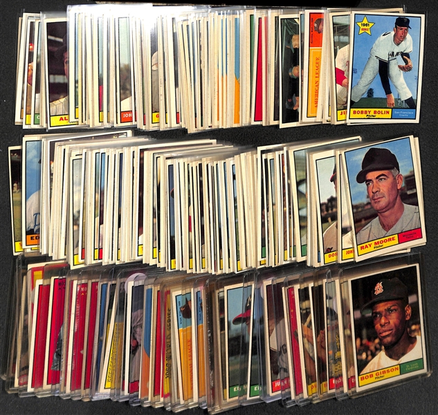 Lot of 225+ 1961 Topps Baseball Cards w. Bob Gibson