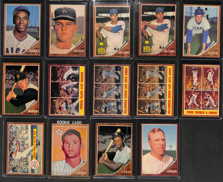 Lot of 500+ 1962 Topps Baseball Cards w. Ernie Banks