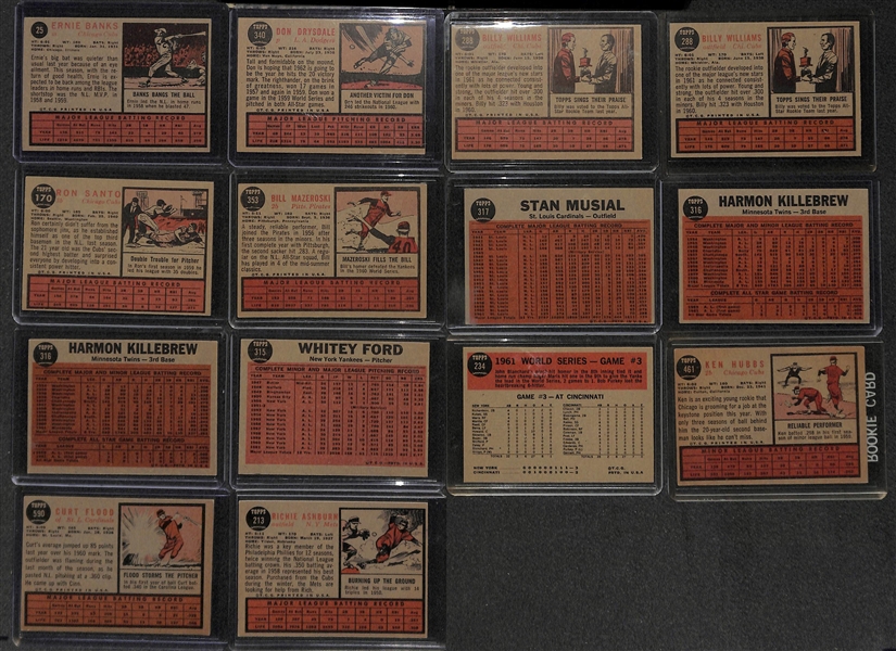 Lot of 500+ 1962 Topps Baseball Cards w. Ernie Banks
