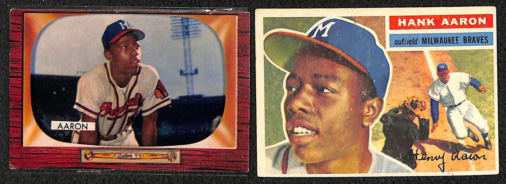 Lot of 2 Hank Aaron Cards - 1955 Bowman & 1956 Topps