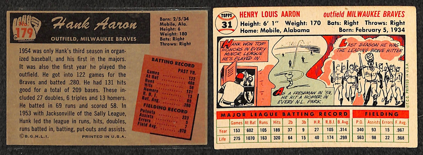 Lot of 2 Hank Aaron Cards - 1955 Bowman & 1956 Topps