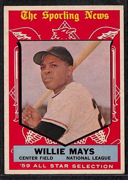 Lot of 4 - 1959 Topps Baseball Cards w. Willie Mays & Hank Aaron