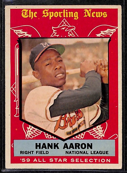 Lot of 4 - 1959 Topps Baseball Cards w. Willie Mays & Hank Aaron