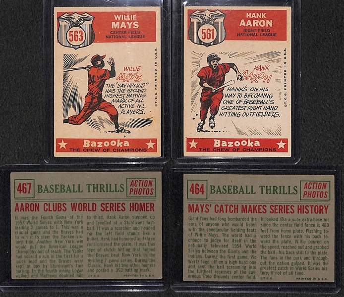 Lot of 4 - 1959 Topps Baseball Cards w. Willie Mays & Hank Aaron