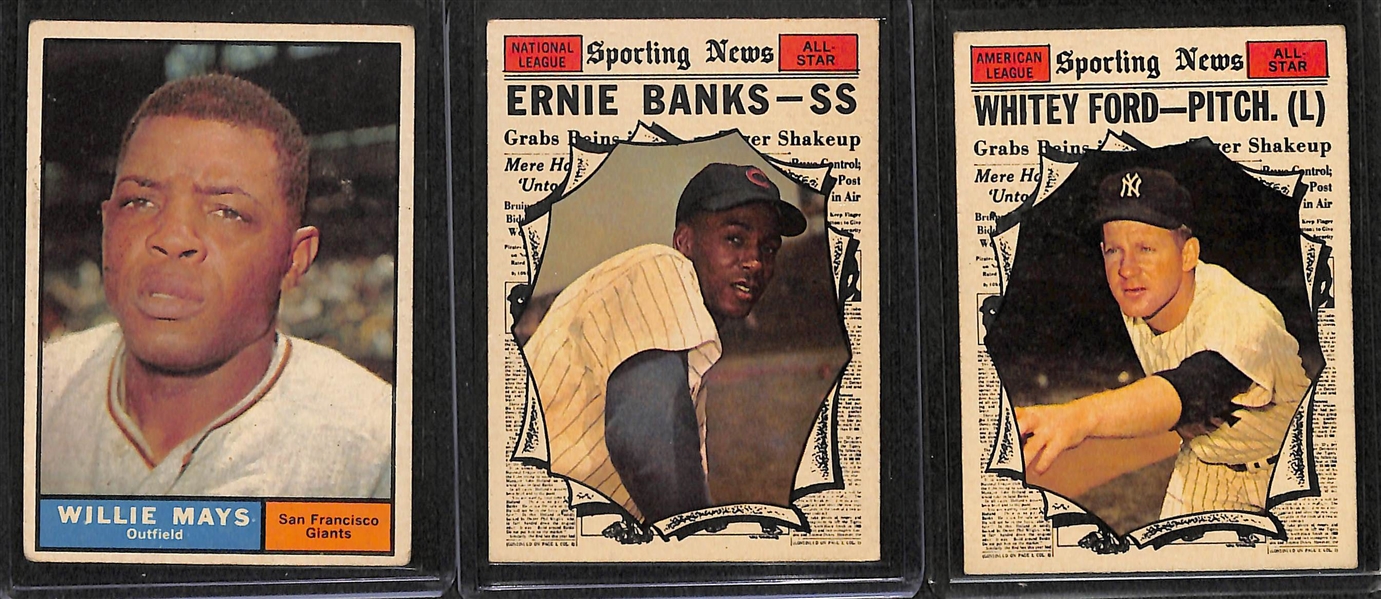 Lot of 3 - 1961 Topps Baseball Cards w. Willie Mays