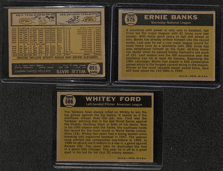 Lot of 3 - 1961 Topps Baseball Cards w. Willie Mays