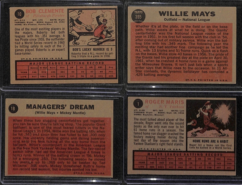 Lot of 4 - 1962 Topps Baseball Cards w. Roberto Clemente