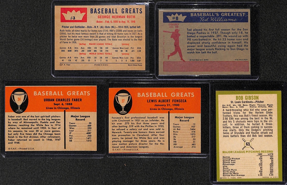Lot of 5 - 1959-63 Fleer Baseball Cards w. 1960 Babe Ruth