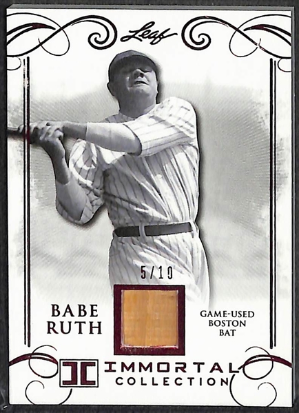 Lot of (2) 2017 Leaf Immortal Collection Babe Ruth Game Used Red Sox Bat Cards - Both Numbered to 10 