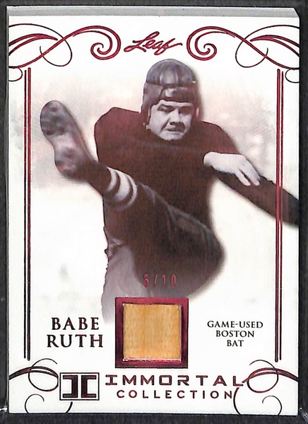 Lot of (2) 2017 Leaf Immortal Collection Babe Ruth Game Used Red Sox Bat Cards - Both Numbered to 10 
