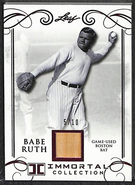 Lot of (2) 2017 Leaf Immortal Collection Babe Ruth Game Used Red Sox Bat Cards - Both Numbered to 10 