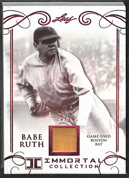 Lot of (2) 2017 Leaf Immortal Collection Babe Ruth Game Used Red Sox Bat Cards - Both Numbered to 10 