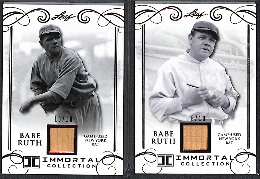 Lot of (2) 2017 Leaf Immortal Collection Babe Ruth Game Used Yankees Bat Cards - Both Numbered to 10 