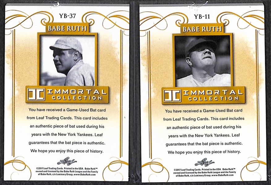 Lot of (2) 2017 Leaf Immortal Collection Babe Ruth Game Used Yankees Bat Cards - Both Numbered 3/20 (his jersey number) 