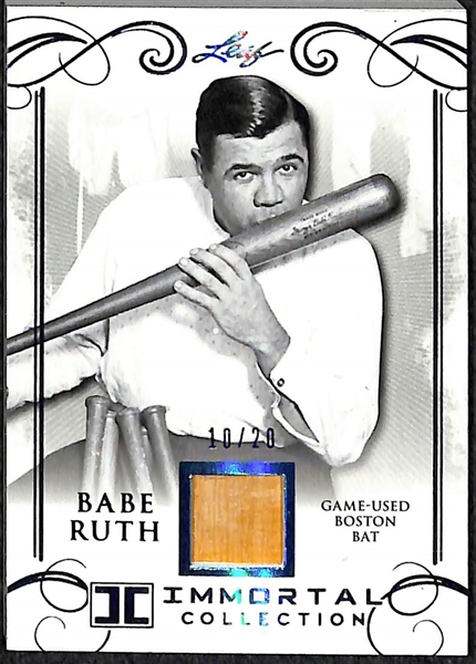 Lot of (2) 2017 Leaf Immortal Collection Babe Ruth Game Used Red Sox Bat Cards - Both Numbered to 20
