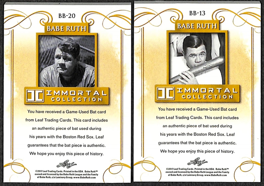 Lot of (2) 2017 Leaf Immortal Collection Babe Ruth Game Used Red Sox Bat Cards - Both Numbered to 20