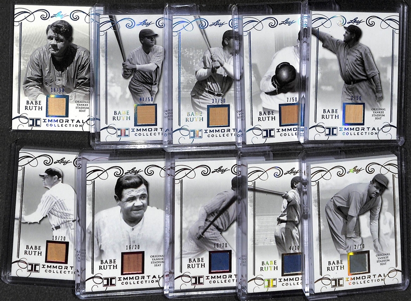 Lot of (10) 2017 Leaf Immortal Collection Babe Ruth Original Yankee Stadium Seat Cards - Numbered to 10, 20, or 50