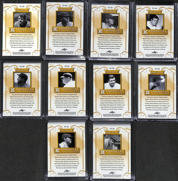 Lot of (10) 2017 Leaf Immortal Collection Babe Ruth Original Yankee Stadium Seat Cards - Numbered to 10, 20, or 50