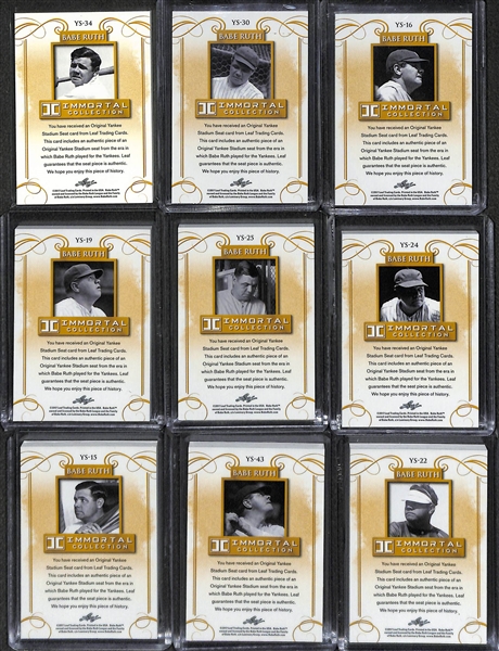 Lot of (9) 2017 Leaf Immortal Collection Babe Ruth Original Yankee Stadium Seat Cards - Numbered to 50