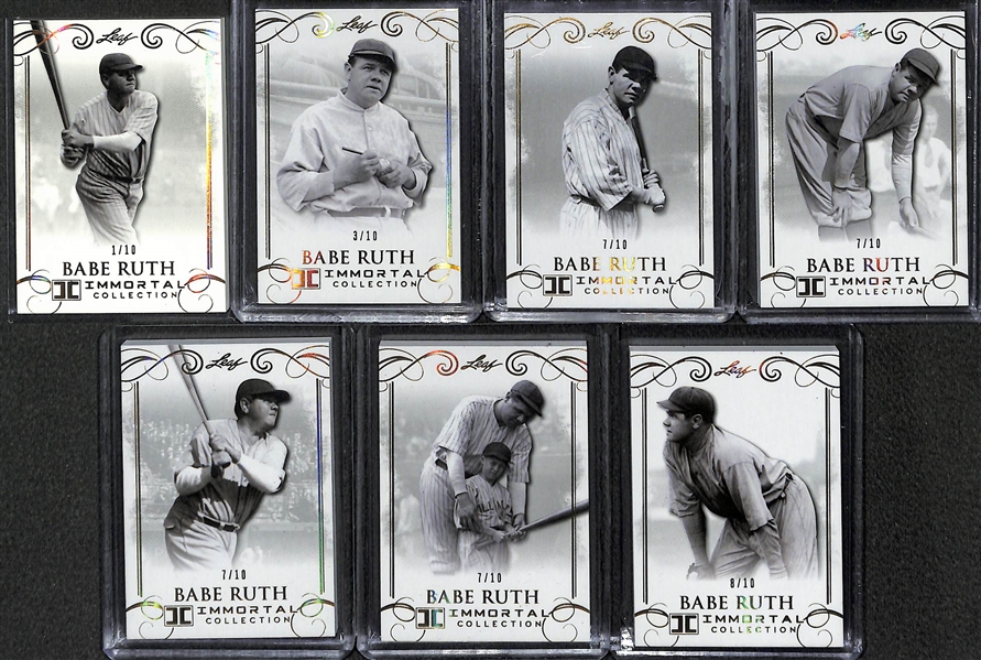 Lot of (7) 2017 Leaf Immortal Collection Babe Ruth Cards - Each Numbered to 10