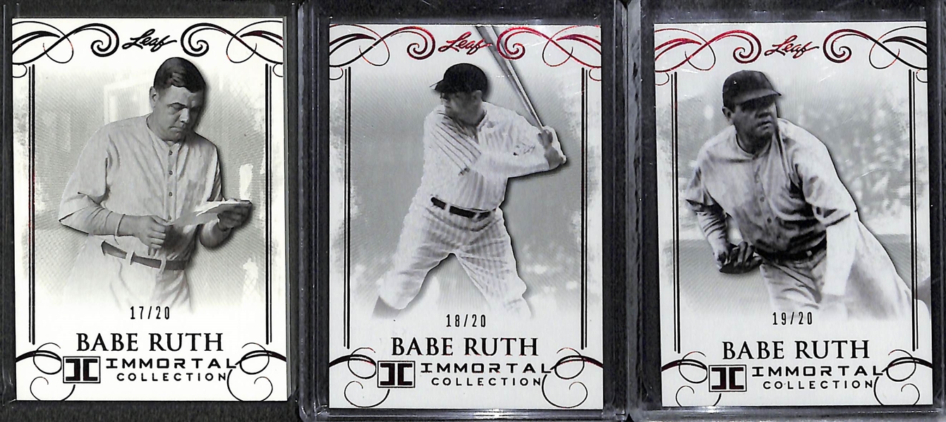 Lot of (13) 2017 Leaf Immortal Collection Babe Ruth Cards - Each Numbered to 20 or 50