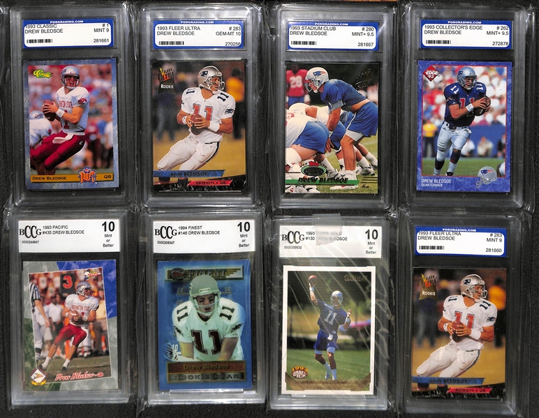 Lot of 400+ Drew Bledsoe Cards Including Many Rookies, Inserts, and Graded Cards