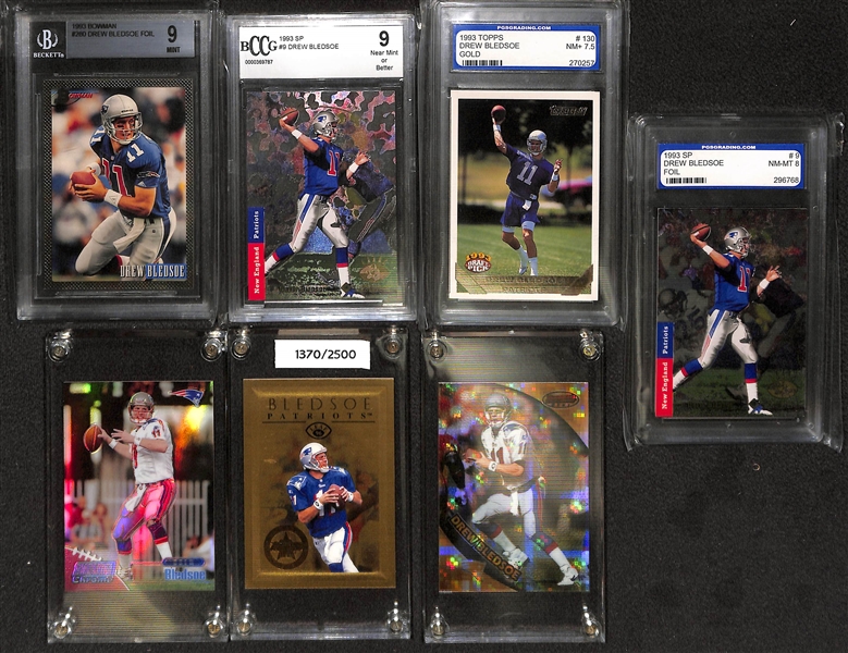 Lot of 400+ Drew Bledsoe Cards Including Many Rookies, Inserts, and Graded Cards