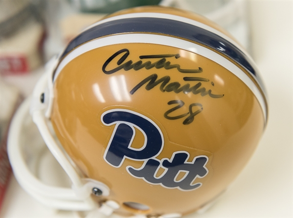 Lot of 4 Signed Football Mini Helmets w. Curtis Martin, Joe Klecko, Santana Moss, & Dan Morgan