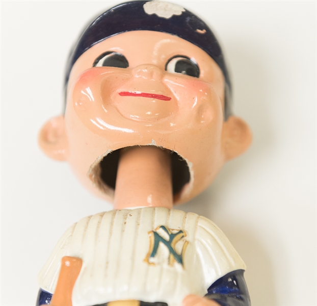 Early 1970s New York Yankees Player Bobble Head with Round Gold Base