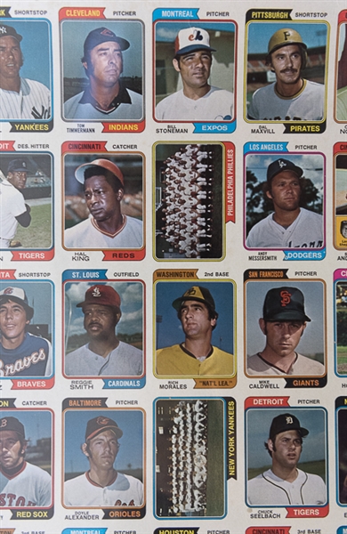 1974 Topps Baseball Uncut Sheet w. Pete Rose & Mike Schmidt