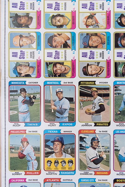 1974 Topps Baseball Uncut Sheet w. Pete Rose & Mike Schmidt
