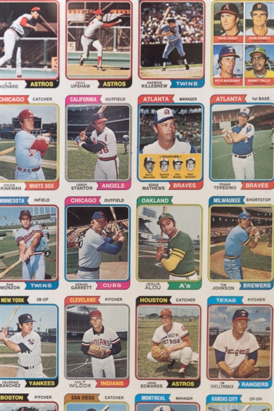 1974 Topps Baseball Uncut Sheet w. Garvey & Killebrew