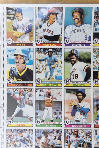 1979 Topps Baseball Uncut Sheet w. Ozzie Smith Rookie Card & Reggie Jackson