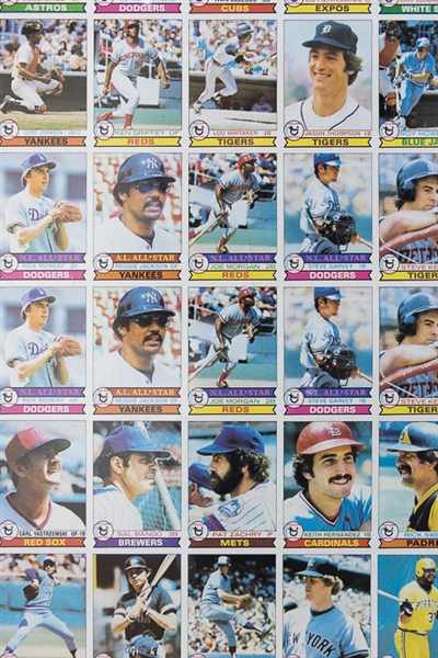 1979 Topps Baseball Uncut Sheet w. Ozzie Smith Rookie Card & Reggie Jackson