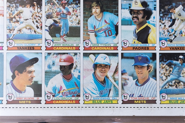 1979 Topps Baseball Uncut Sheet w. Ozzie Smith Rookie Card & Reggie Jackson