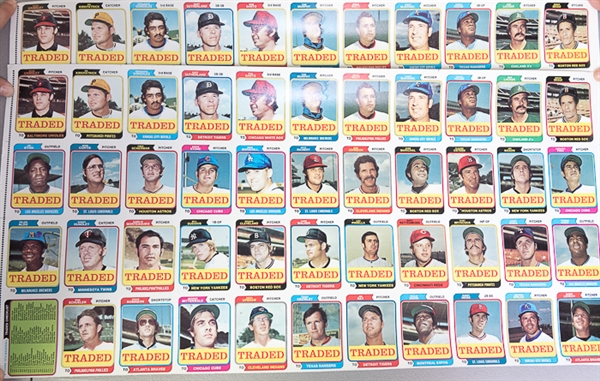 Lot of 5 Uncut Sports Sheets Including 2 - 1974 Uncut Traded Sheets