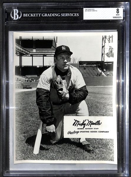 RARE HIGHEST GRADED 1961 Rawlings Mickey Mantle (#25) Graded BGS 8 (NM-MT) - 8x10 Advisory Staff Photo