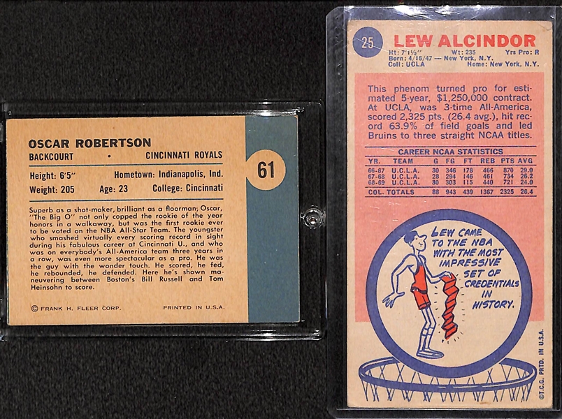 1961 Fleer Basketball Oscar Robertson IA & 14 - 1969 Topps Bkb w. Alcindor Rookie