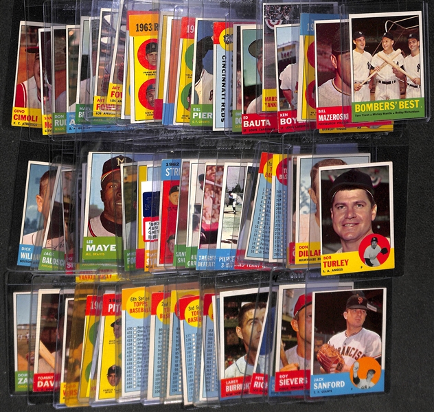 Lot of 60+ 1963 Topps Baseball Cards w. Bomber's Best (w. Mantle)