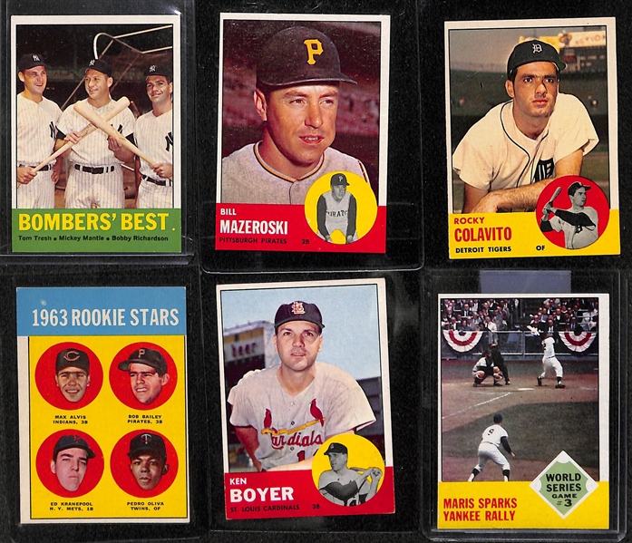 Lot of 60+ 1963 Topps Baseball Cards w. Bomber's Best (w. Mantle)