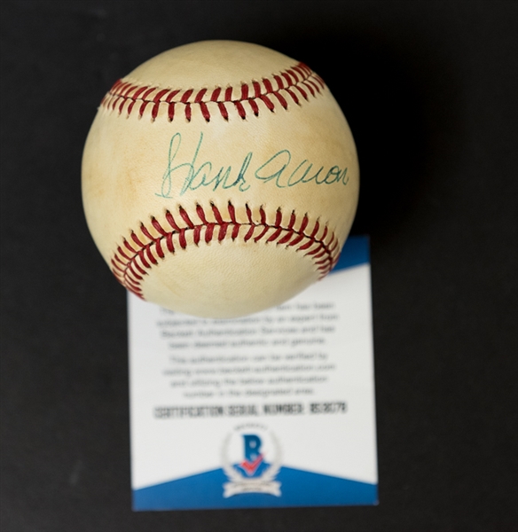 Hank Aaron Autographed Official American League Baseball (Beckett COA)