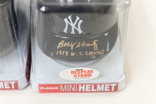 Lot of 3 Bobby Shantz Signed & Inscribed Yankees Mini Helmets