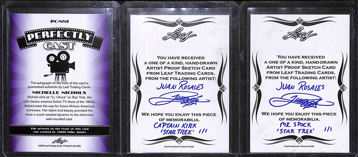 Lot of 3 Star Trek Leaf Cards - 2 Artists Proofs 1/1 Cards (Shatner/Nimoy) & Nichelle Nichols Autograph Card