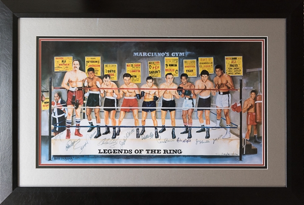 Legends of the Ring Beautifully Matted/Framed Boxing Legends Signed Display (Ali, LaMotta, Patterson, Wepner, Ortiz, Pep, Basilio, Griffith, Giardello, McGirt) - JSA