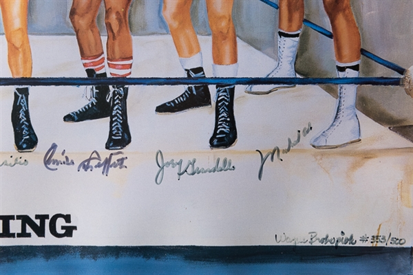 Legends of the Ring Beautifully Matted/Framed Boxing Legends Signed Display (Ali, LaMotta, Patterson, Wepner, Ortiz, Pep, Basilio, Griffith, Giardello, McGirt) - JSA