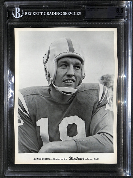 RARE HIGHEST GRADED 1968 MacGregor Johnny Unitas (#4) Graded BGS 8.5 (NM-MT+) - 8x10 Advisory Staff Photo