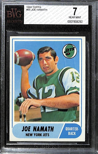 High-Grade 1968 Topps Football Lot - Butkus BVG 8 (NM-MT) and Namath BVG 7 (NM)