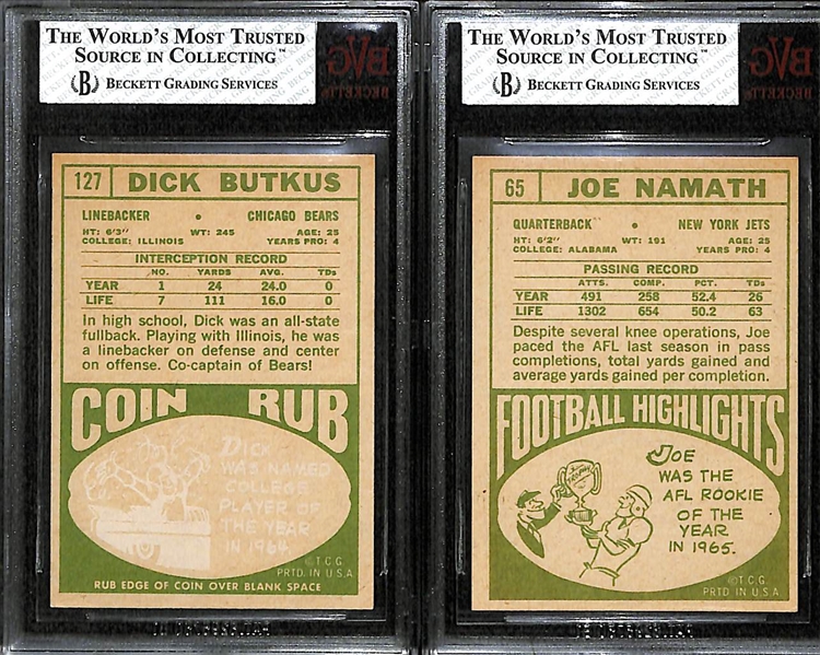 High-Grade 1968 Topps Football Lot - Butkus BVG 8 (NM-MT) and Namath BVG 7 (NM)